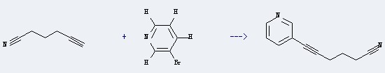 The 5-Hexynenitrile could react with 3-bromo-pyridine, and obtain the 6-(3-pyridinyl)-5-hexynenitrile